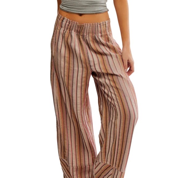 Free People Pants - Free People Wide Leg Striped Pants in Peach, Pink & Cream
